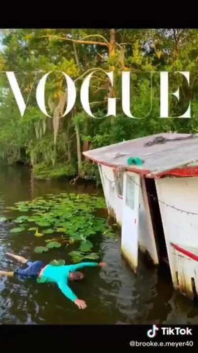 He jumped in next to the abandoned boat