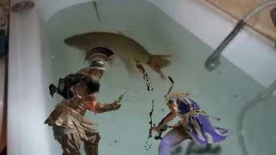 Centurion beats his wife while soothing french music plays