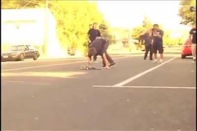 Skateboarder 360'd his leg