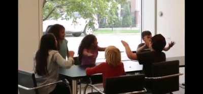 Getting some kids riled up for pizza and then leave. Source in comments.