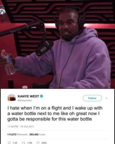 Kanye’s perspective on airport beverages has been consistent