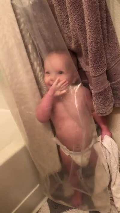She hides so well behind the translucent shower curtain. 😬Where did she go!!?