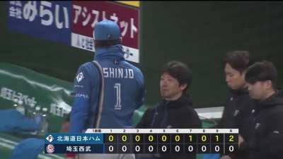 Fighters Starter Shoma Kanemura gets a ground ball double play to finish off his Opening Day complete game shutout against the Lions