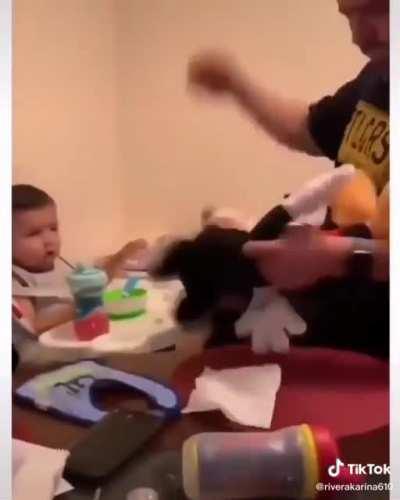 Trying to show his dominance at an early age.