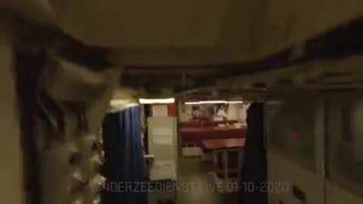 FPV drone flying through the interior of a Royal Netherlands Navy submarine