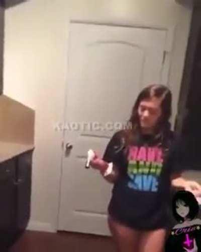 Very Rare: Female dumbass Playing with fire