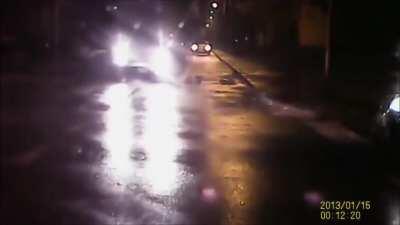 they crash into a poor guy, twice