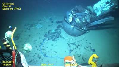 Remotely operated vehicle footage of the Titan submersible’s aft dome, aft ring, hull remnants and carbon fiber debris on the seafloor