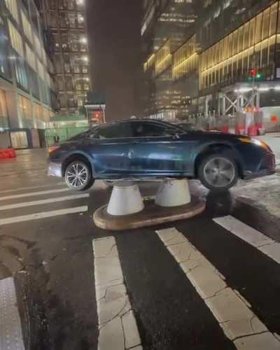 NY Bollards defeat Idiot in Car yet again