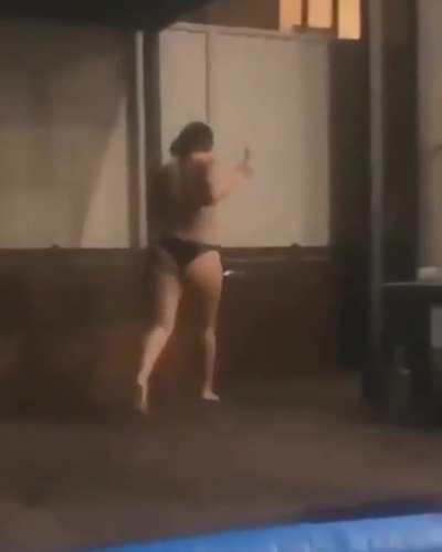 At least she had some padding to fall on