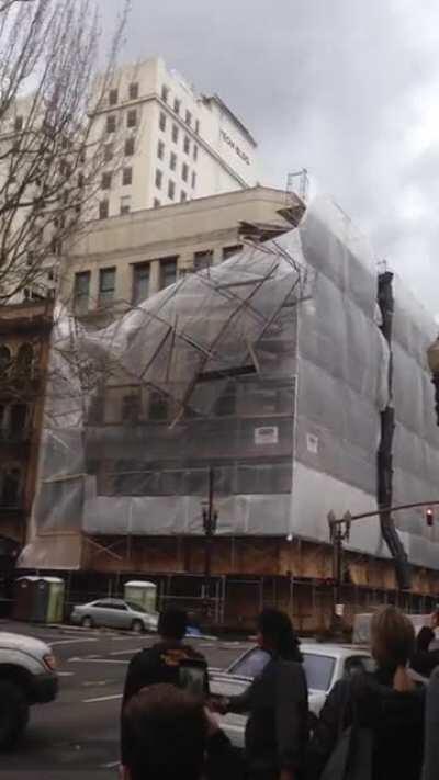 WCGW when you forget to slash the plastic to let air pass through your scaffolding cover.