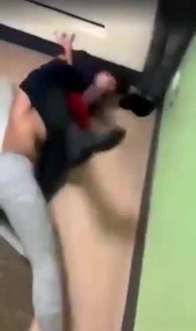 Fight ends in girl rubbing spit in losers face