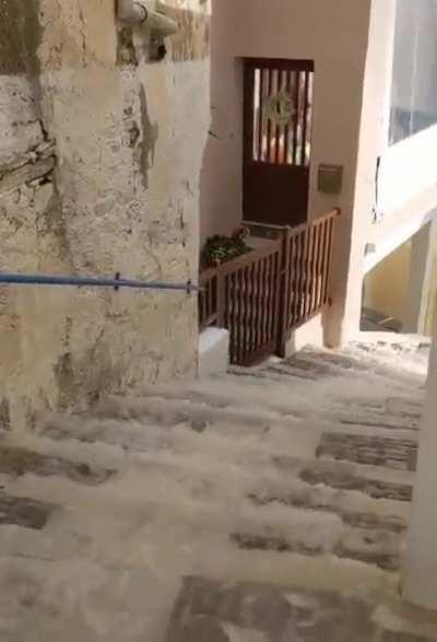 When it rains, it comes from the hills and flows through the villages; Ano Syros, Greece