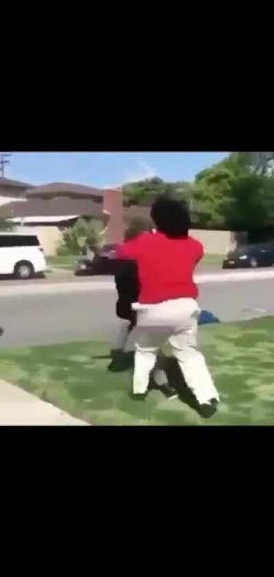 Guy in red gets knocked out