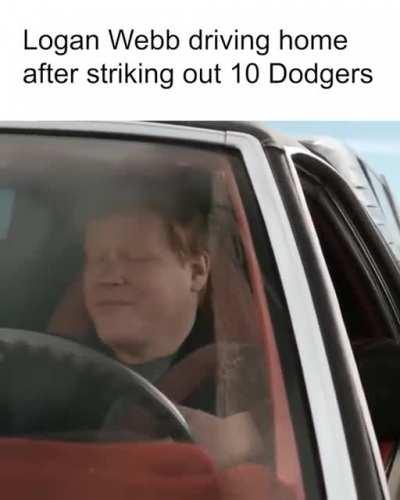 Logan Webb driving home after striking out 10 Dodgers