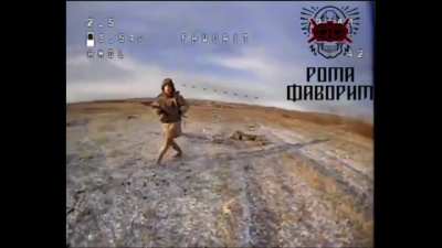 A Russian soldier Caught in The Open Dodging an FPV Kamikaze Drone Commits a High IQ Move by Smacking It with His Rifle Taking Himself Out. (Work Done and Published by the (UA) Drone Strike Company 