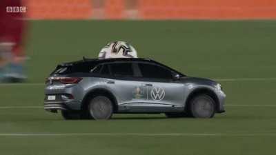 Official Euro 2020 match ball delivered on a toy car before Turkey-Italy opening game kickoff
