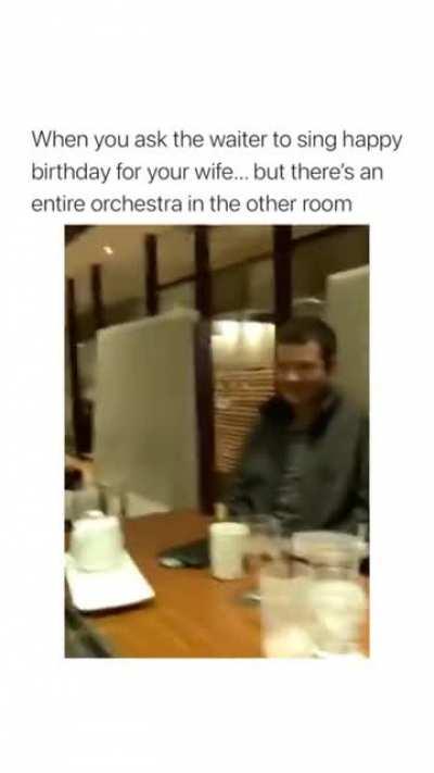 This man asked the Waiter to sing happy birthday to his wife and it ended up with an Entire Orchestra singing for her