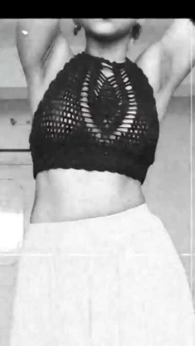 Fingering through her top. Easy access!!! Perfect aerolas. Who wants to touch it with their fingers! Reels really gone wild.