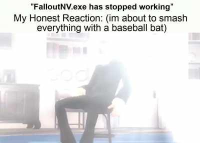 When you somehow managed to fuck it up despite using the Viva New Vegas Guide. Truly the DSPGaming of modding i am