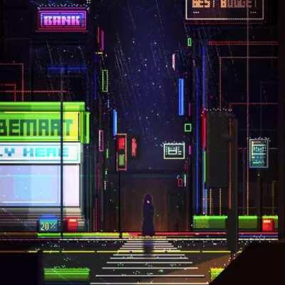 Night city [Pixel art + 3D effect on the falling rain]