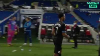 Pep Guardiola snatching the match ball off of Raheem Sterling