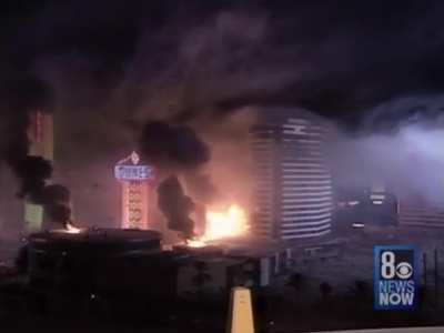 In 1993 the Dunes Hotel & Casino was demolished by having the Treasure Island pirate ship fire its cannons at it before the controlled demolition - This historic Las Vegas moment was witnessed by approximately 200,000 spectators