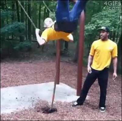 WCGW sticking a pitchfork infront of a swing.