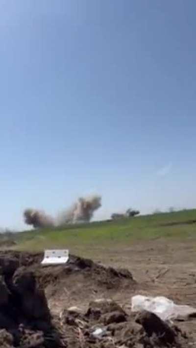 Soldiers of the International Legion are filming the moment their positions were shelled by a 220mm Uragan MLRS.