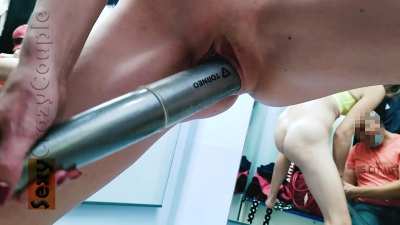 She fucks a baseball bat in a store changing room!!!