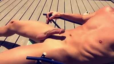 Tanning on the boardwalk while landscapers work nearby got me horny.