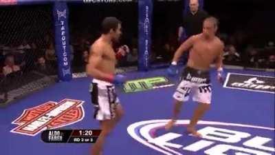 Jose Aldo destroys Urijah Faber with hard low kicks & clip of an aftermath