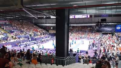 Odo blasting before the Italy/Japan Volleyball match of Paris 2024 during the Olympic Games