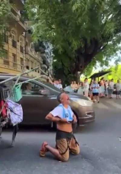 Giving your shirt to a homeless man so he can also celebrate