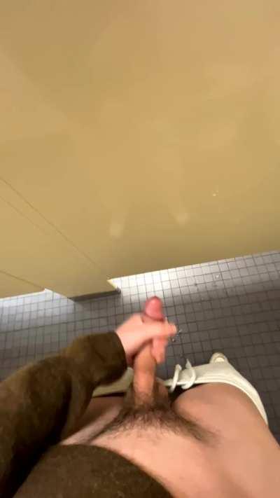 ruining public stall with massive public sperm dump 