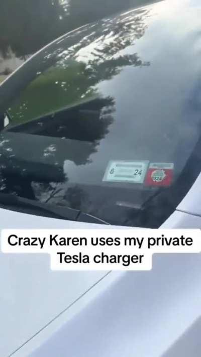 Woman parks in someone’s driveway to use charger on private property, demands that owner stop filming her when caught & refuses to put charger back afterwards 
