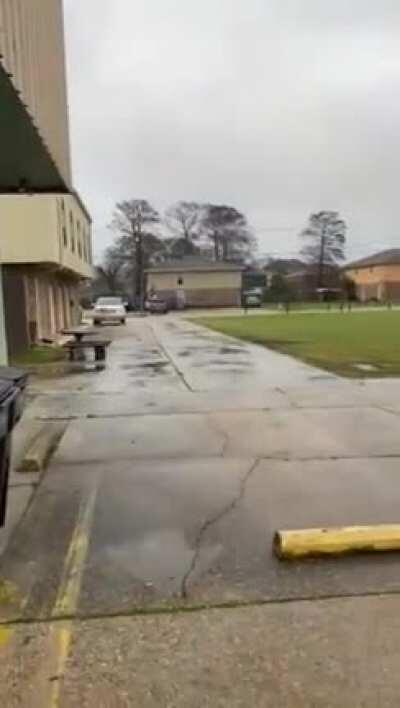Power lines arcing in Louisiana today. Caused by historic winter storm with widespread blackouts. Millions of people tried turning their heat on at the same time on a power grid not designed for winter storms.