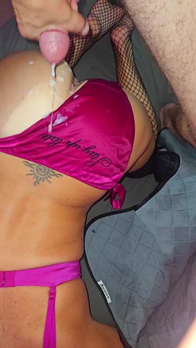 Can't believe he got cum on my satin panties when I told him not too! Hope it washes out!
