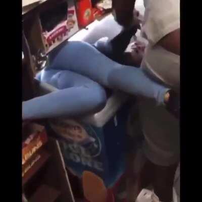 Girl gets shoved in a freezer by a man with a plumber's crack