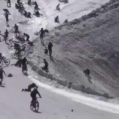 WCGW bicycling on a ski slope