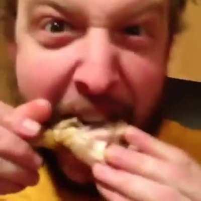 Justin enjoying his chicken