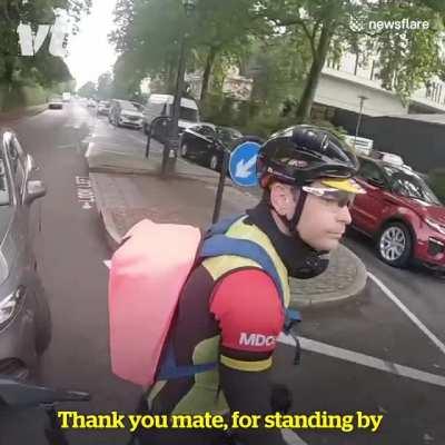 Biker vs car trying to use the bike lane