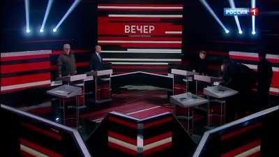 One of the guests on Russian propagandist Solovyov's TV show has literally fainted on 