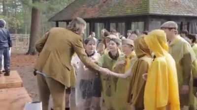 Kid tells Wes Anderson that he loves Fantastic Mr. Fox on the set of Moonrise Kingdom (2012)