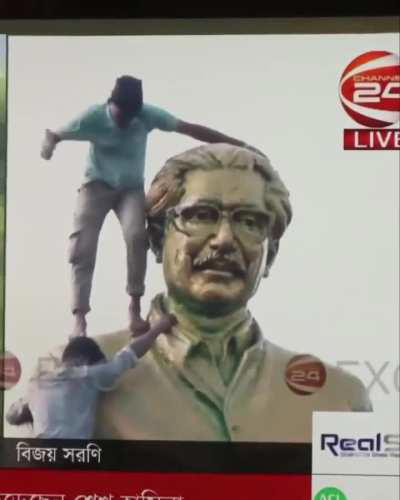 People break down the statues of Bangladesh's PM's father as she resigns and flees the country :D