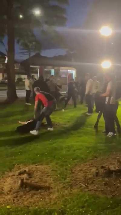 Drunks scrapping with bouncers after the Euros last night 