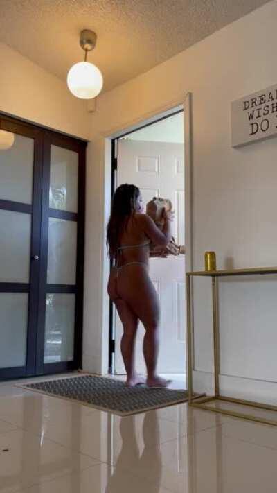 Hubby dared me to tease the DoorDash guy in my micro bikini 🥰