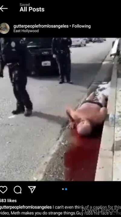 Guy rubs his face off in gutter