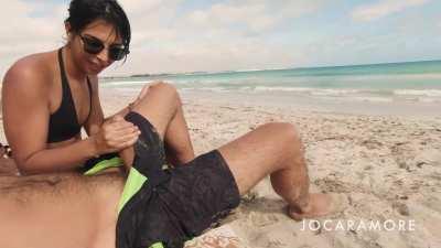 Cumming in her mouth on the public beach!