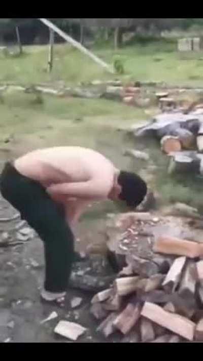 Trying to chop some wood while not being sober
